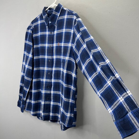 Chaps Performance Flannel Shirt XL Men Blue White Plaid Button Up Pocket - Picture 2 of 6